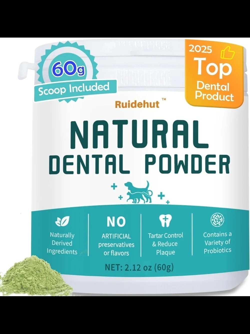 Natural Dog Dental Powder 2.12oz – Removes Plaque, Tartar & Freshens Breath
